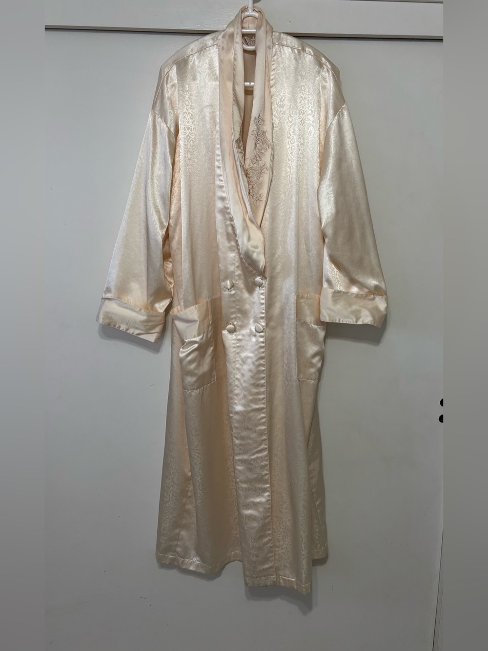 VintageVictoria's Secret Gold Label Satin Damask Long Robe Cream Bridal M/L